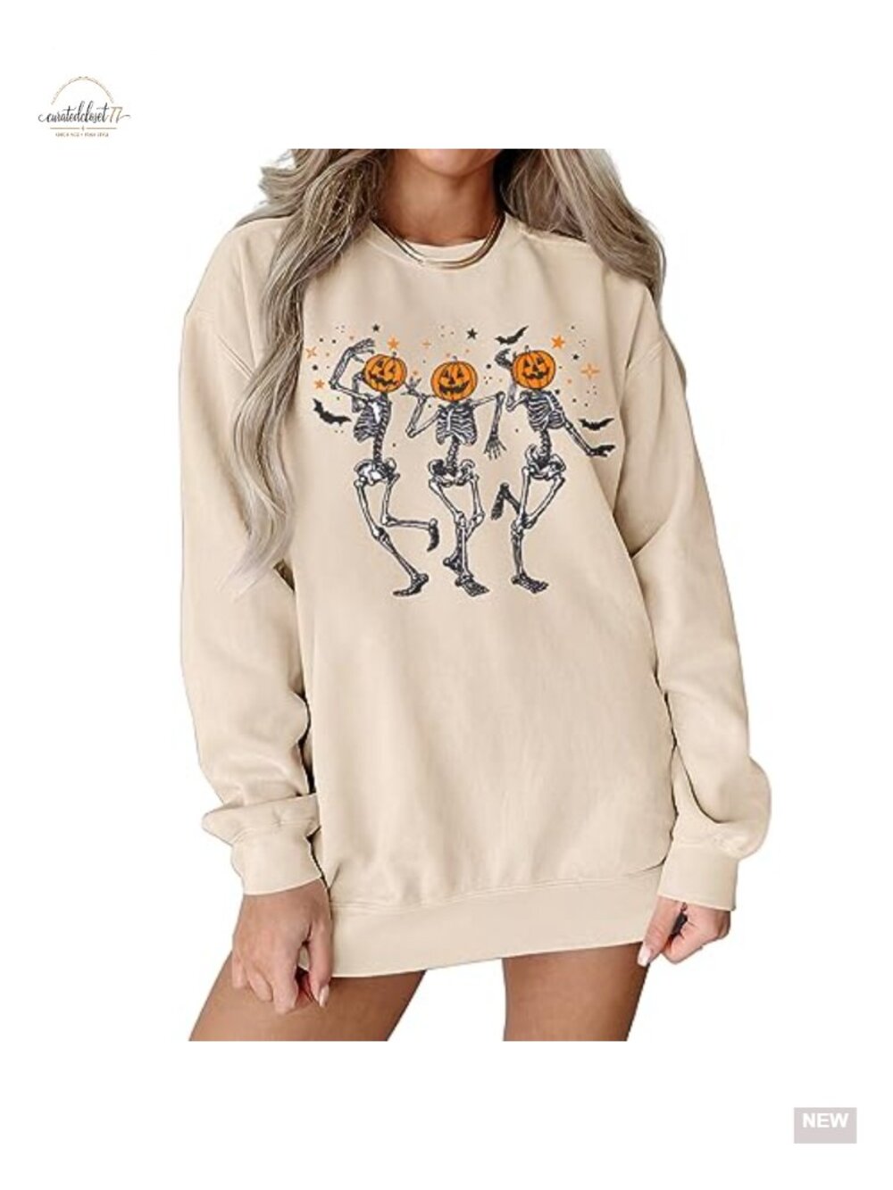 Women Halloween Dancing Skeleton Pumpkin Graphic Sweatshirt Pullover Top